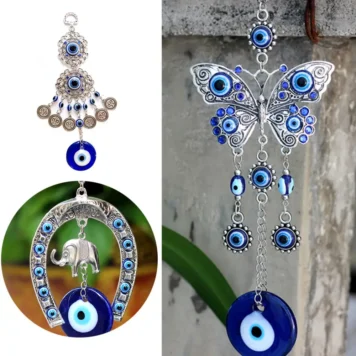 Navy Blue Hanging Ornament Butterfly, Horseshoe and Elephant