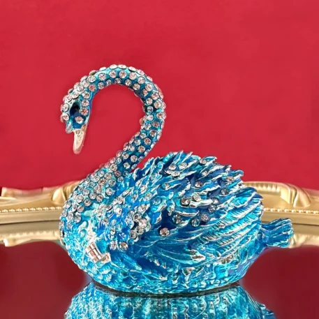 Elegant Crystal Swan Figurine Trinket Box - Image 3